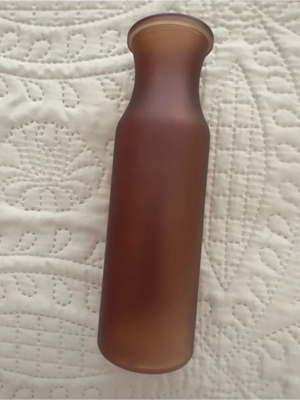 Brown Frosted Milk Jar Glass Vase 8.5”
